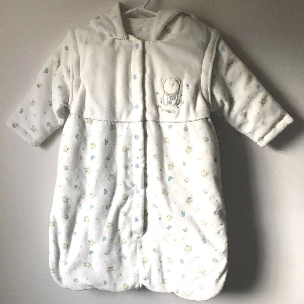 Les Enphants White Velour Hooded‎ Sleep Sack Padded Bear Bunting 68x40cm